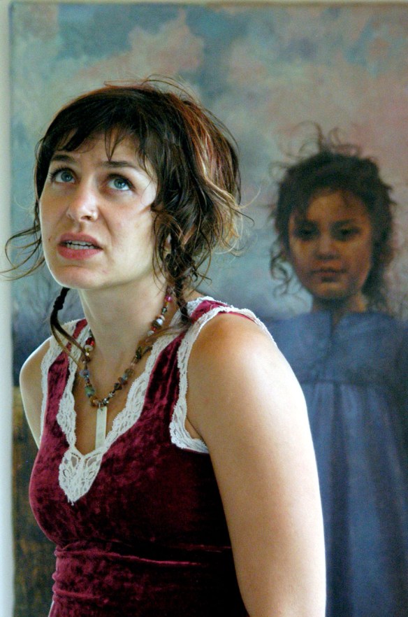 Malena Handeen with one of her paintings during a recent Meander.