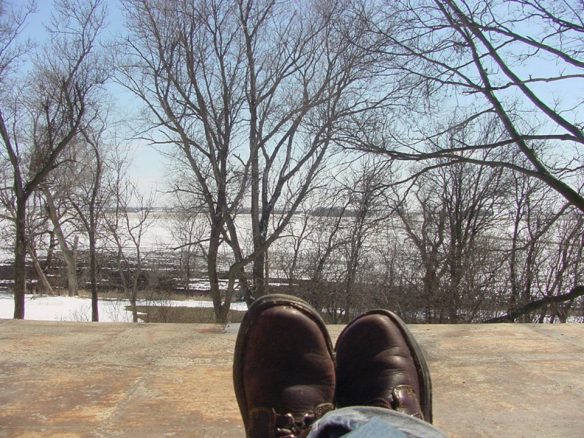 Looking out toward the south prairie over Rebecca's boots when we first moved here.