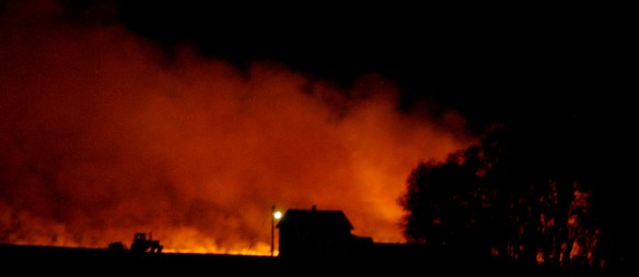 A controlled burn on a Renville area prairie lit the night sky.